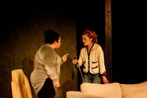 Jolene Purdy and Jessica Rothe in Dark Still Life with Small Figure Photo