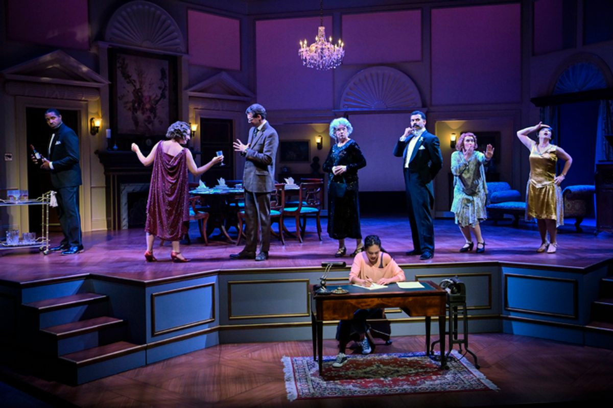 The world of Agatha Christie (background, l to r: Aldo Billingslea, Jennifer Le Blanc, Max Tachis, Lucinda Hitchcock Cone, William Thomas Hodgson, Elissa Beth Stebbins, Kina Kantormm, Nicole Javier at 