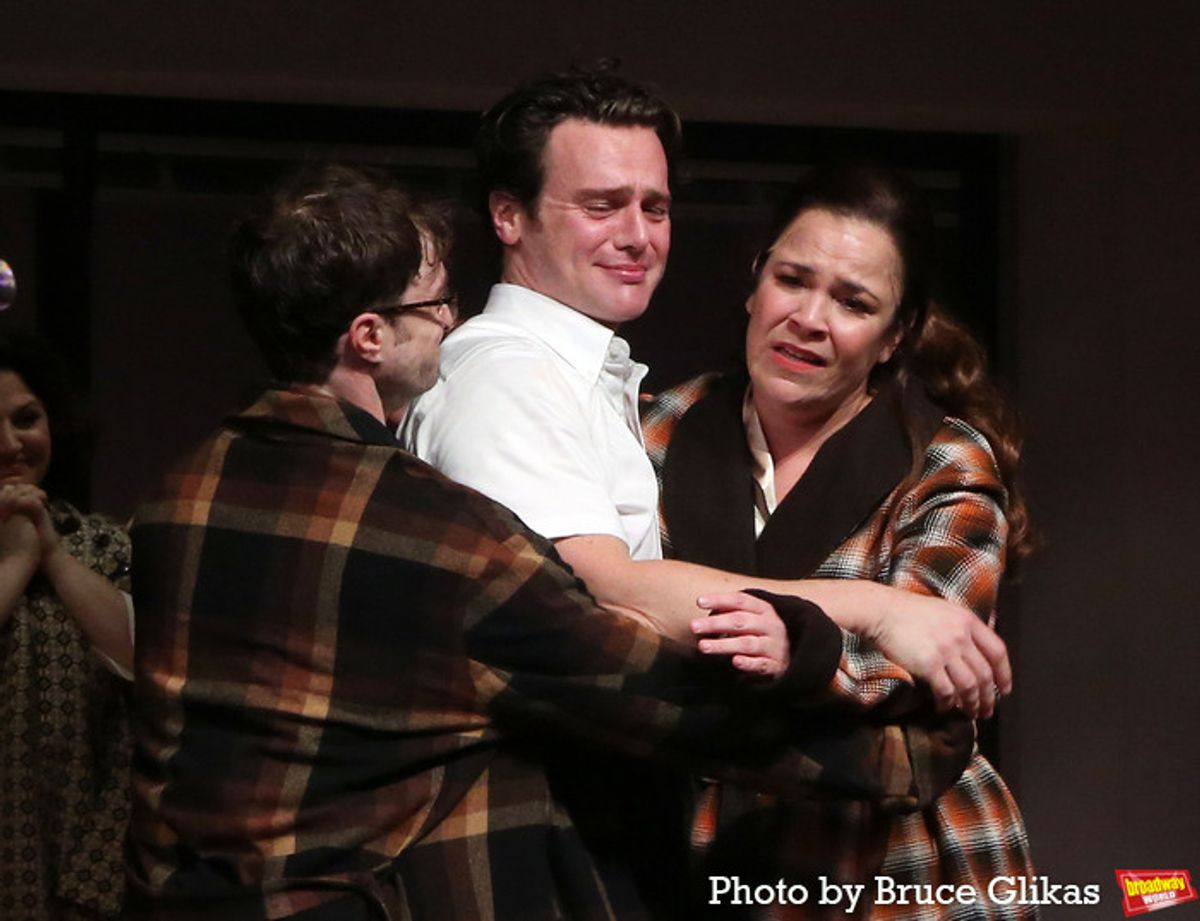 Daniel Radcliffe, Jonathan Groff and Lindsay Mendez at 
