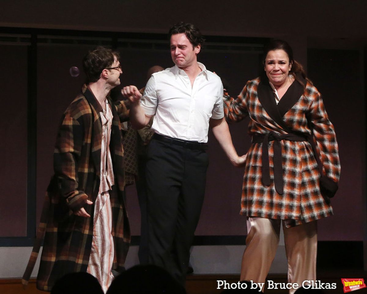 Daniel Radcliffe, Jonathan Groff and Lindsay Mendez at 