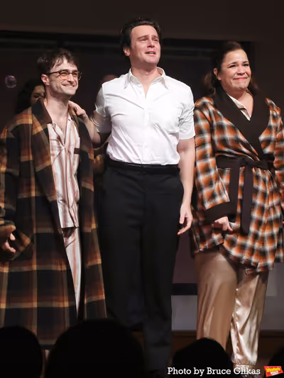 Daniel Radcliffe, Jonathan Groff and Lindsay Mendez Photo
