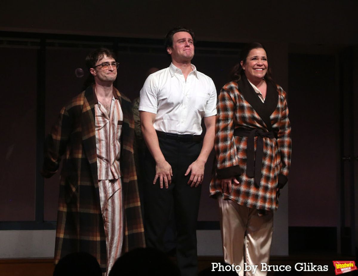 Daniel Radcliffe, Jonathan Groff and Lindsay Mendez at 