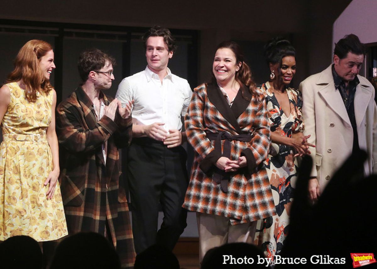 Katie Rose Clarke, Daniel Radcliffe, Jonathan Groff,  Lindsay Mendez, Krystal Joy Brown and Reg Rogers  at 
