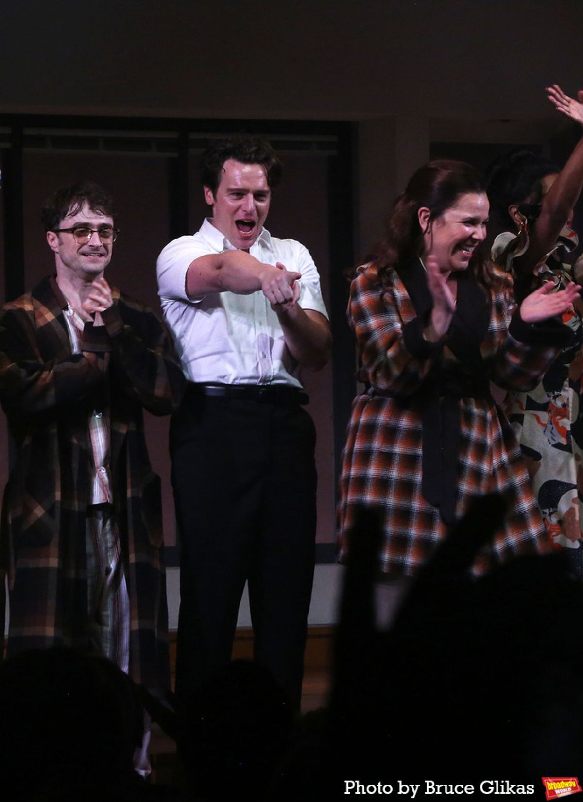 Daniel Radcliffe, Jonathan Groff and Lindsay Mendez at 
