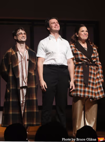 Daniel Radcliffe, Jonathan Groff and Lindsay Mendez  Photo