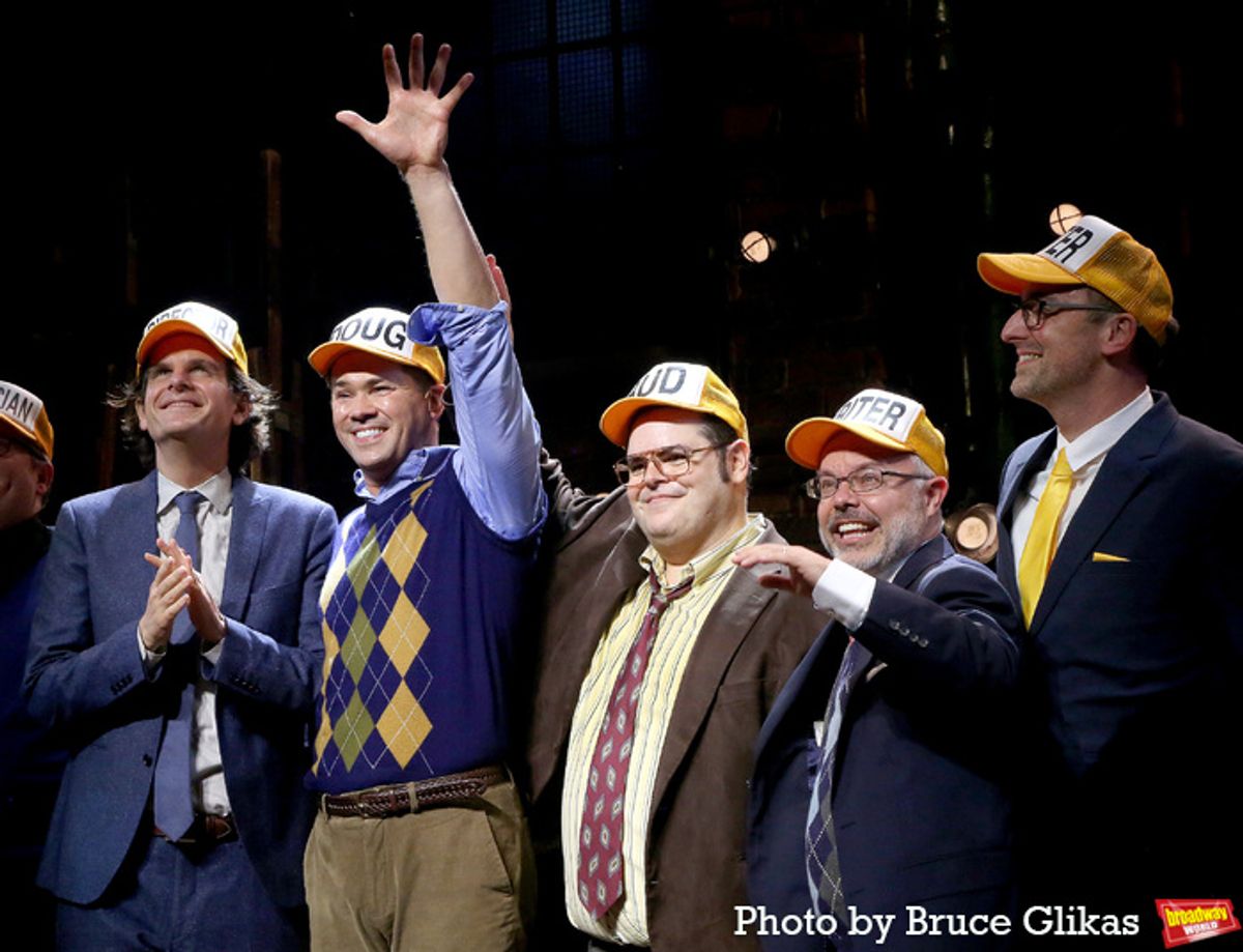Director Alex Timbers, Andrew Rannells, Josh Gad, Co-Writer Anthony King and Co-Writer Scott Brown  at 