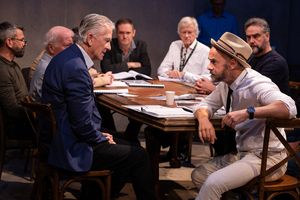 Patrick Duffy and Michael Greco with the 2023 cast of Twelve Angry Men Photo