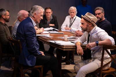 Patrick Duffy and Michael Greco with the 2023 cast of Twelve Angry Men Photo