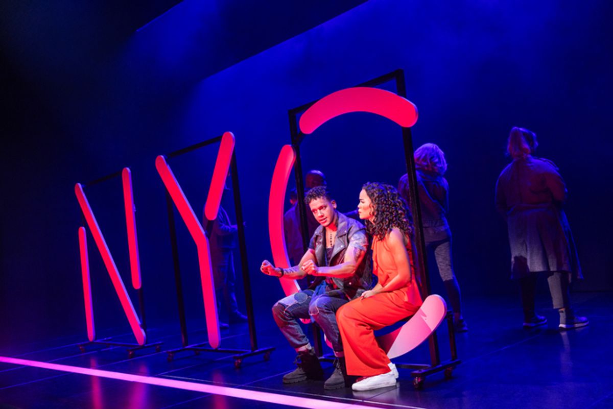 Tyler Hardwick as PJ and Britney Coleman as Bobbie in the North American Tour of COMPANY at 