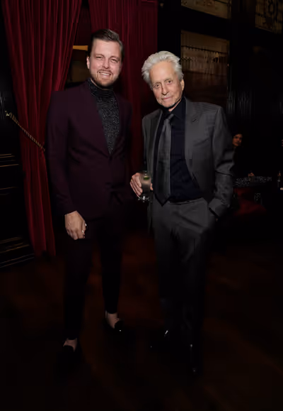 NEW YORK, NEW YORK - NOVEMBER 06: Rob Mooney and Michael Douglas attend the Eugene O' Photo