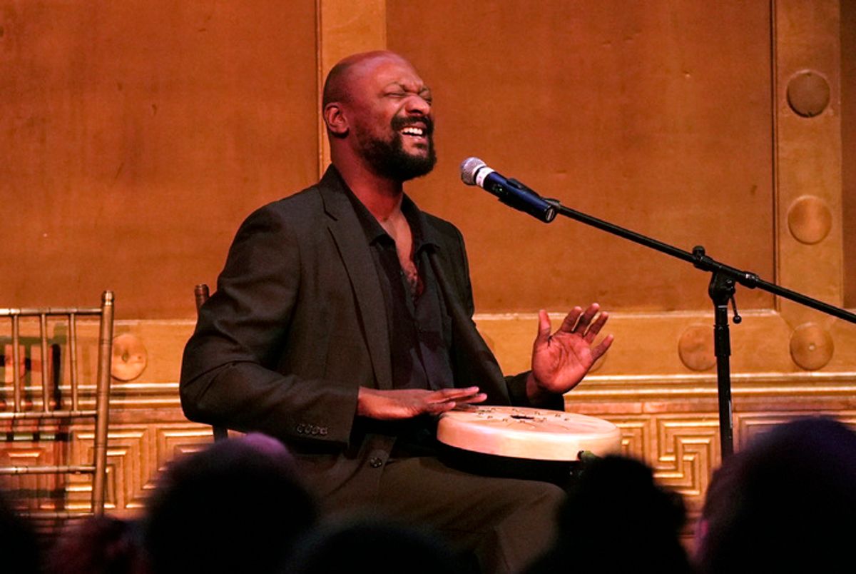 NEW YORK, NEW YORK - NOVEMBER 06: Justin Hicks performs onstage while Eugene O'Neill Theatre Center Hosts The 22nd Monte Cristo Award Honoring Lynn Nottage at Capitale on November 06, 2023 in New York City. (Photo by Ilya S. Savenok/Getty Images for Eugene O'Neill Theater) at 