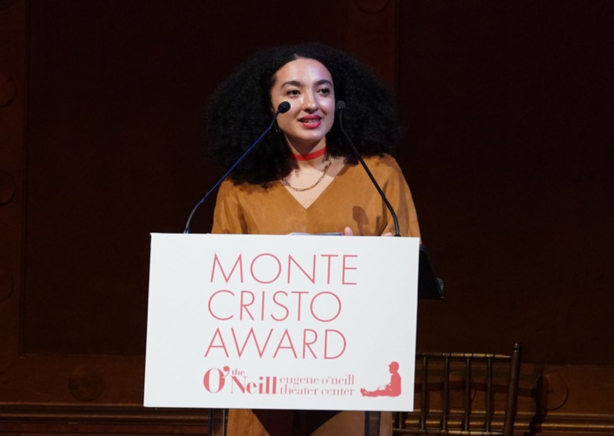 NEW YORK, NEW YORK - NOVEMBER 06: Ruby Gerber speaks onstage while Eugene O'Neill Theatre Center Hosts The 22nd Monte Cristo Award Honoring Lynn Nottage at Capitale on November 06, 2023 in New York City. (Photo by Bennett Raglin/Getty Images for Eugene O'Neill Theater   ) at 