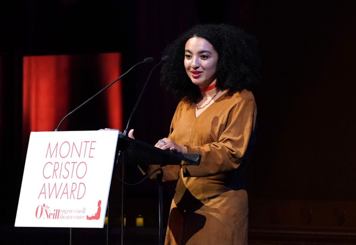 NEW YORK, NEW YORK - NOVEMBER 06: Ruby Gerber speaks onstage while Eugene O'Neill Theatre Center Hosts The 22nd Monte Cristo Award Honoring Lynn Nottage at Capitale on November 06, 2023 in New York City. (Photo by Bennett Raglin/Getty Images for Eugene O'Neill Theater   ) at 