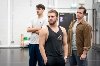 Jacob Atkins (Ensemble), Jacob Fisher (Ensemble and Cover Magaldi) and Ashley Gilmour Photo