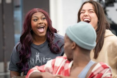 Tia Antoine-Charles (Ensemble),  Tyrone Huntley (Che) and Darcey Simmons (Ensemble)  Photo