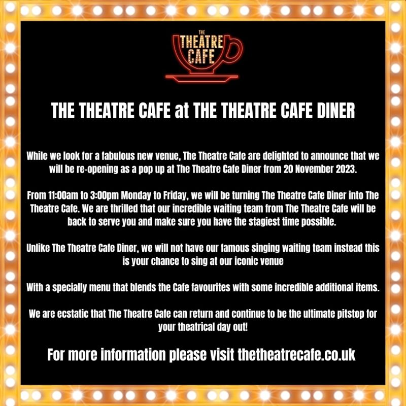 Theatre Cafe to Return as a Pop-Up at Theatre Cafe Diner  Image