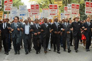 Michael Potts as Cleve Robinson, Aml Ameen as Martin Luther King Jr., Chris Rock as NAACP Exec. Dir. Roy Wilkins, Glynn Turman as A. Philip Randolph and Kevin Mambo as Whitney Young @ BroadwayWorld Michael Potts as Cleve Robinson, Aml Ameen as Martin Luther King Jr., Chris Rock as N Photo