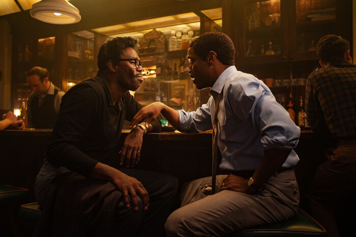 Colman Domingo as Bayard Rustin and Johnny Ramey as Elias at 