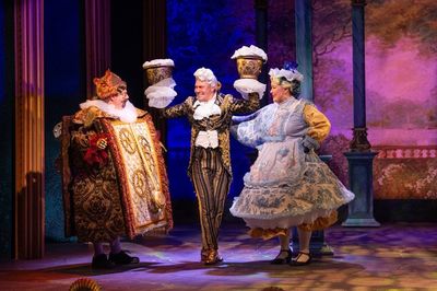 Robert Anthony Jones (Cogsworth), Jonathan Cobrda (Lumiere) and Caitlin Burke (Mrs. P Photo