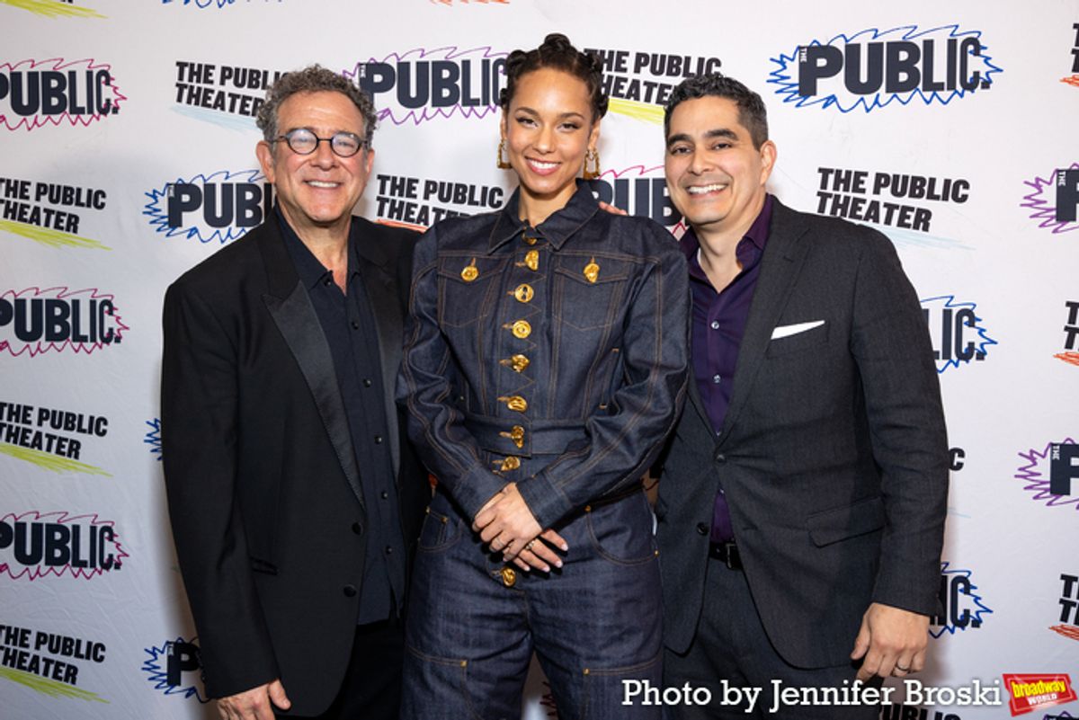 Michael Greif, Alicia Keys, Kristoffer Diaz at 