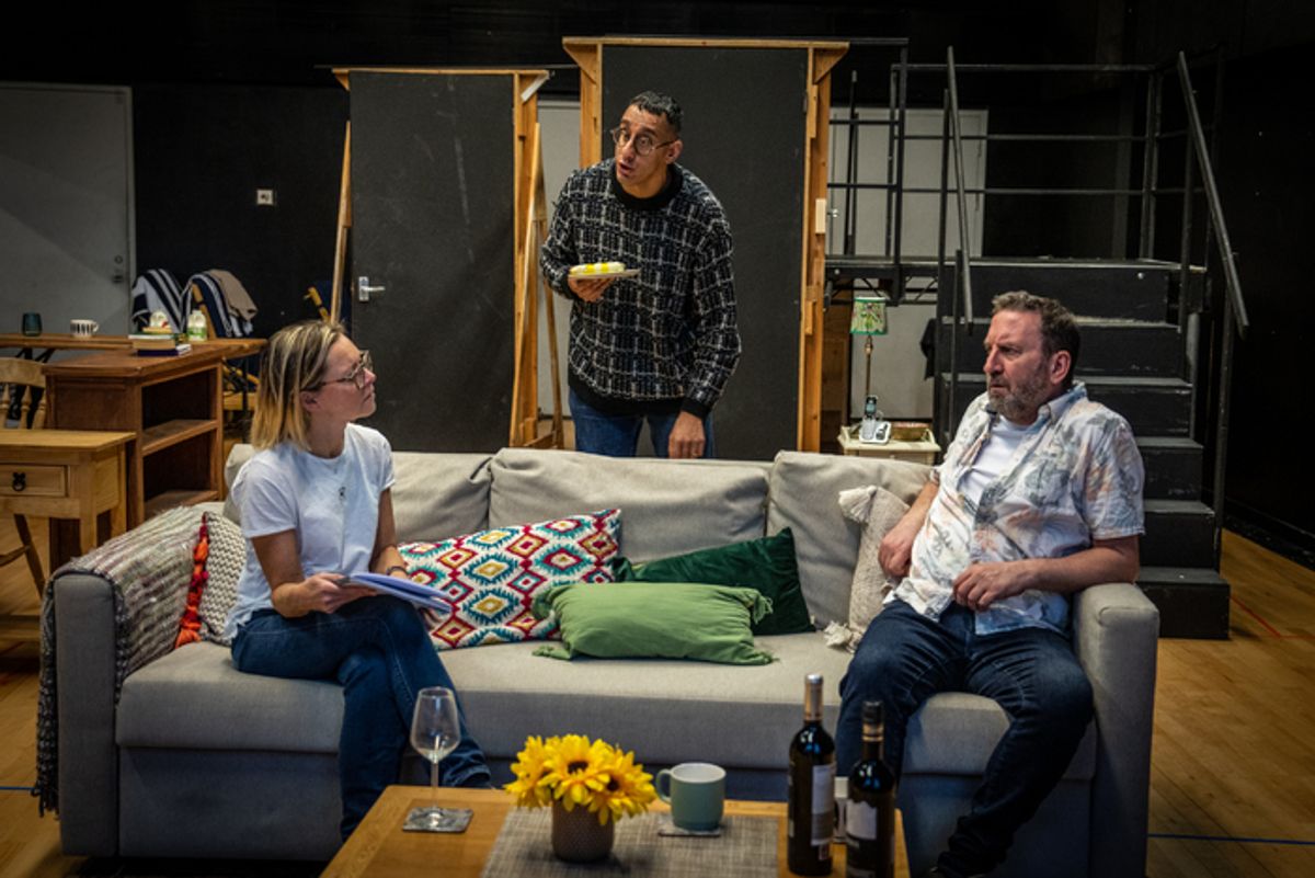 Sarah Alexander, Muzz Khan and Lee Mack at 