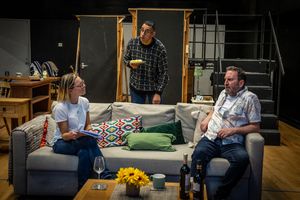 Sarah Alexander, Muzz Khan and Lee Mack Photo