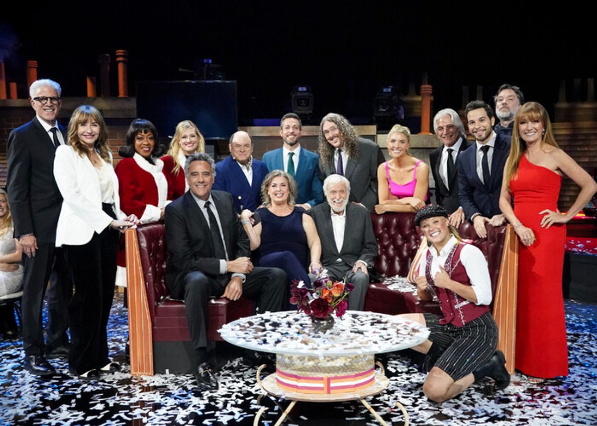 Ted Danson, Mary Steenburgen, Tichina Arnold, Beth Behrs, Jason Alexander, Zachary Levi, Weird Al, Amanda Kloots, Tony Danza, Skylar Astin, Rufu Wainwright, and Jane Seymour. Bottom Row: Brad Garrett, Arlene Silver, Dick Van Dyke, and JoJo Siwa at 