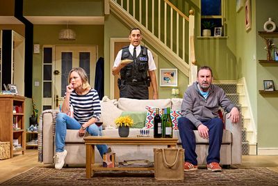Sara Alexander, Muzz Khan, and Lee Mack Photo