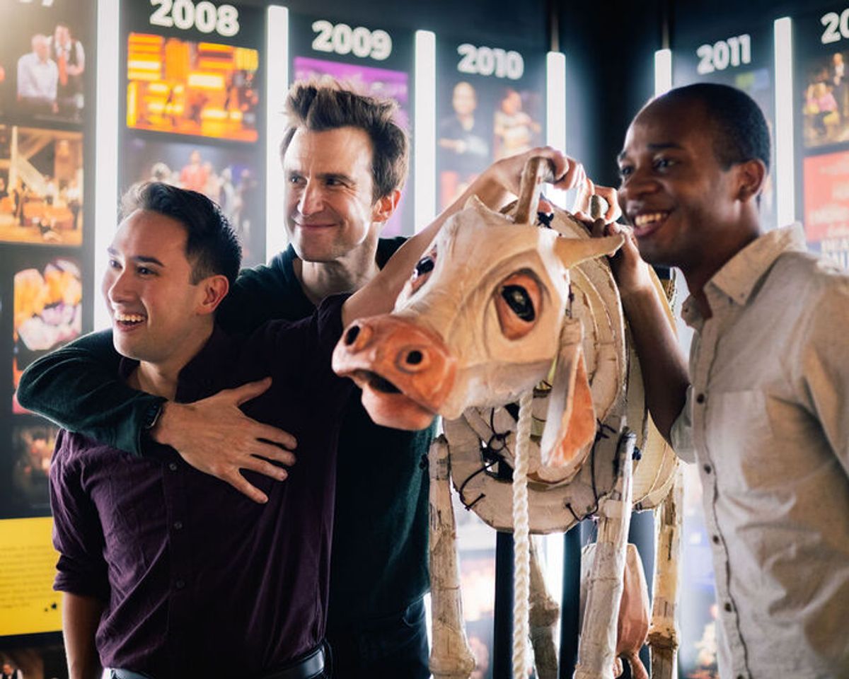 Gavin Creel, Cole Thompson and Kennedy Kanagawa with Milky White at 