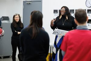 Diane Paulus and Qween Jean addressing the company Photo