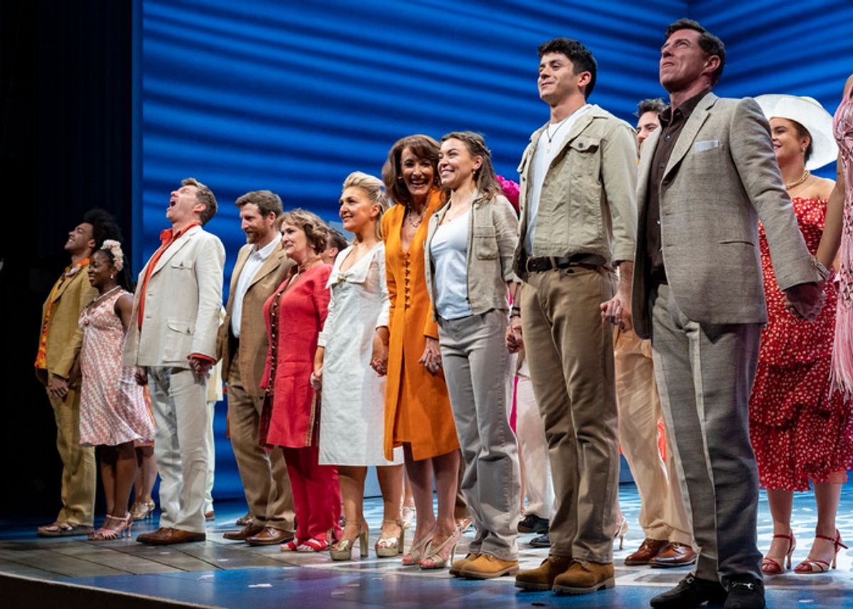 London, UK, Monday, 29th January 2024 Cast of Mamma Mia on stage for the curtain call of the first performance of Stevie Doc and Tobias Turley, winners of ITV’s Mamma Mia! I have a dream, In Mamma Mia at the Novello Theatre. Credit: DavidJensen  at 