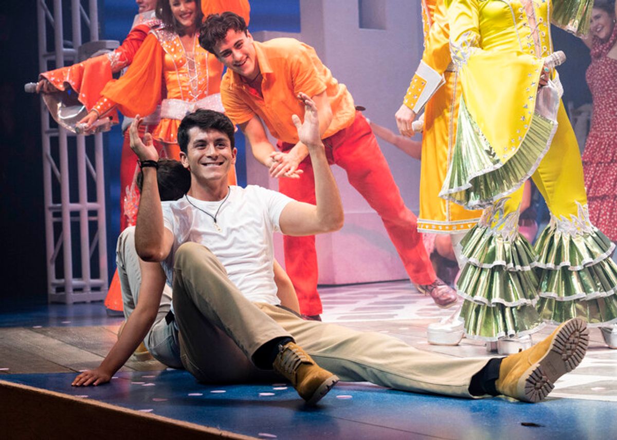 London, UK, Monday, 29th January 2024  Tobias Turley on stage for the curtain call of the first performance of Stevie Doc and Tobias Turley, winners of ITV’s Mamma Mia! I have a dream, In Mamma Mia at the Novello Theatre. Credit: DavidJensen  at 