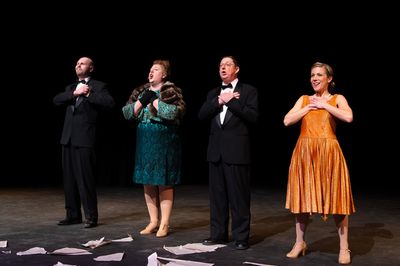 The cast of Kander & Ebb''s CURTAINS at the Milburn Stone Theatre Photo