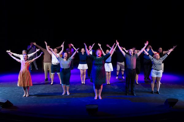 The cast of Kander & Ebb''s CURTAINS at the Milburn Stone Theatre Photo