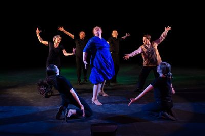 The cast of Kander & Ebb''s CURTAINS at the Milburn Stone Theatre Photo