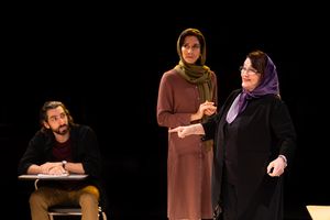 Joe Joseph, Pooya Mohseni, and Mary Apick in The Old Globe’s production of English Photo