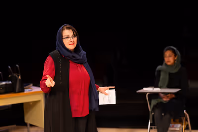 Mary Apick and Ari Derambakhsh in The Old Globe’s production of English Photo