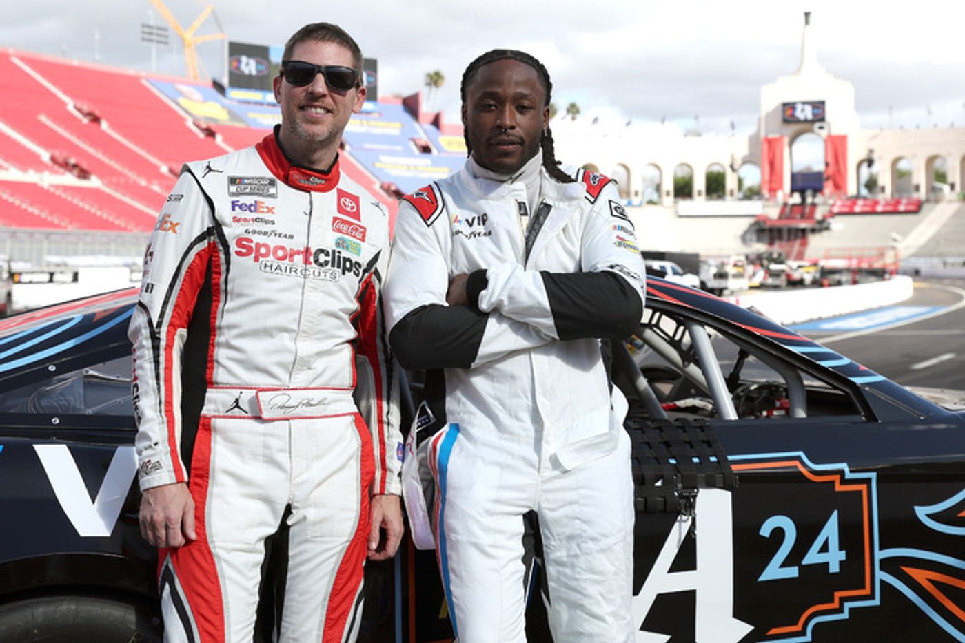 Photos: Harry Jowsey, Howie Mandel, Skeet Ulrich, and More Whip Around LA Coliseum Ahead of 2024 NASCAR Clash  Image