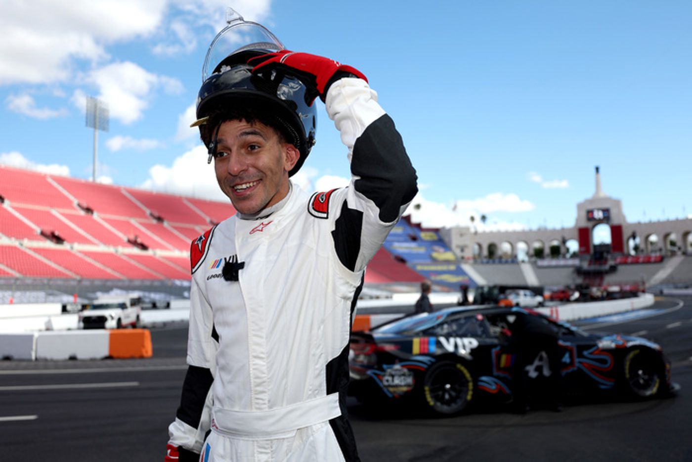 Photos: Harry Jowsey, Howie Mandel, Skeet Ulrich, and More Whip Around LA Coliseum Ahead of 2024 NASCAR Clash  Image