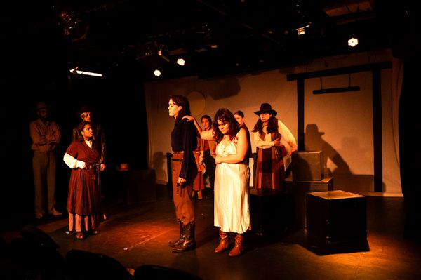 Mbayo Jonathan G tz Bona (Banquo), Rachel Patrice (Macduff), JK Larkin (Lord Macduff) Photo