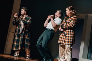 Daniel Radcliffe, Jonathan Groff, Lindsay Mendez. Photo Credit: Heather Gershonowitz Photo