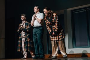 Daniel Radcliffe, Jonathan Groff, Lindsay Mendez. Photo Credit: Heather Gershonowitz Photo