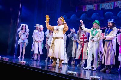 James Monroe Iglehart and cast of Spamalot. Photo Credit: Rebecca J. Michelson Photo