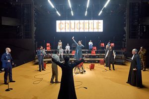 Mark Weinman (Thomas Putnam), Sid Sagar (Reverend Hale), Honor Kneafsey (Betty Parris), Simon Manyonda (John Proctor), Giullianna Martinez (Tituba), Alexandra Mathie (Rebecca Nurse), Sargon Yelda (Reverend Parris), Laura Pyper (Ann Putnam/Sarah Good), Millicent Wong (Mary Warren), Anoushka Lucas (Elizabeth Proctor), Andrew Macbean (Francis Nurse), Jasmine Elcock (Mercy Lewis), Joseph Langdon (Ezekiel Cheever), Ian Drysdale (Deputy Governor Danforth), Geoffrey Aymer (Giles Corey) @ BroadwayWorld Mark Weinman (Thomas Putnam), Sid Sagar (Reverend Hale), Honor Kneafsey (Betty Parris Photo