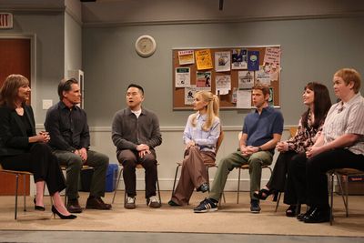 Heidi Gardner, Josh Brolin as Mike, Bowen Yang as Charlie, Ariana Grande as Serafina, Photo