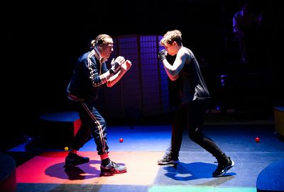 Teddy Lytle and Ellen Zahniser in WOLF PLAY at Wilbury Theatre Group; photo by Erin X Photo