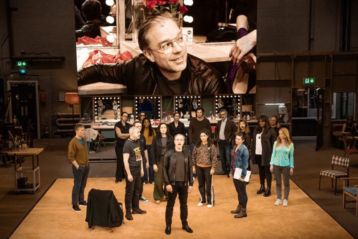 OPENING NIGHT. Hadley Fraser (Manny), Amy Lennox (Dorothee), Nicola Hughes (Sarah), Benjamin Walker (Maurice), John Marquez (David) and Company. Photo Jan Versweyveld at 