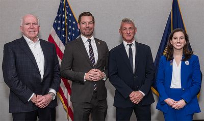 John Brennan, Eric Swalwell, Sean Penn, and Emily Wilkins Photo
