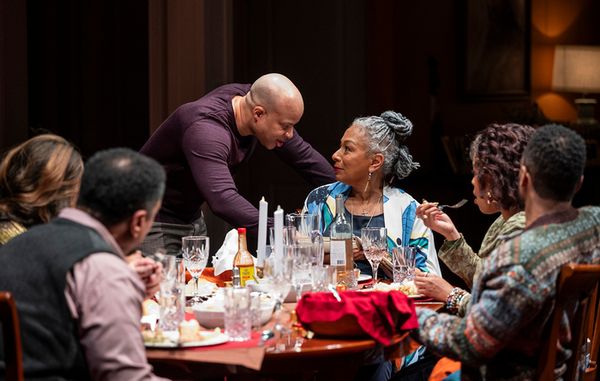 (center, l to r) Glenn Davis and Tamara Tunie with the cast  Photo