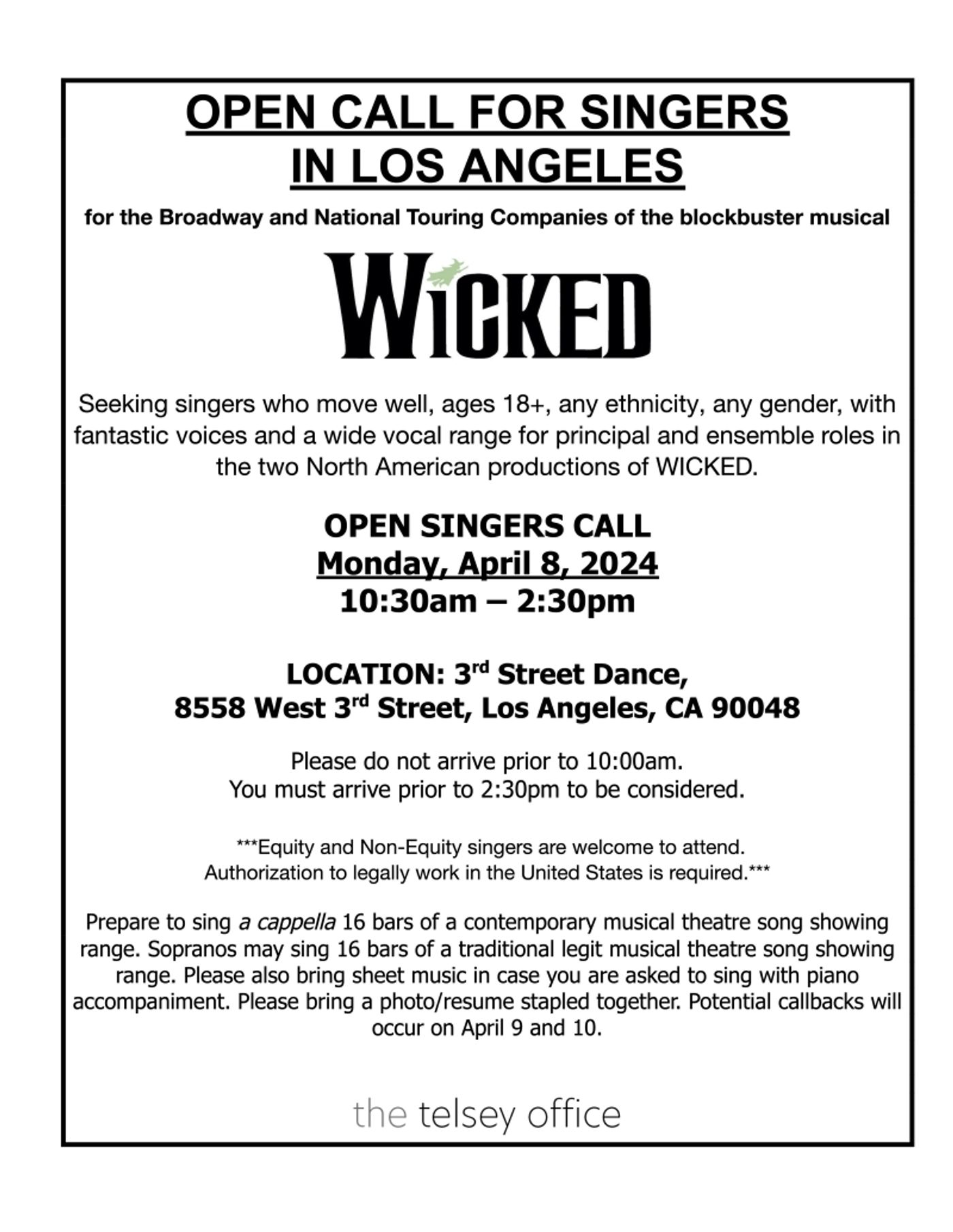 WICKED To Hold LA Open Call For Broadway and Touring Companies  Image